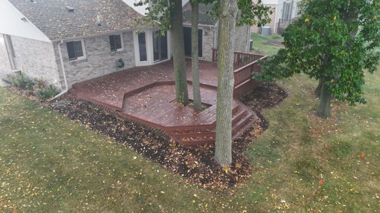 Aging multi level wood deck before rebuild Deerbrook Subdivision Novi MI