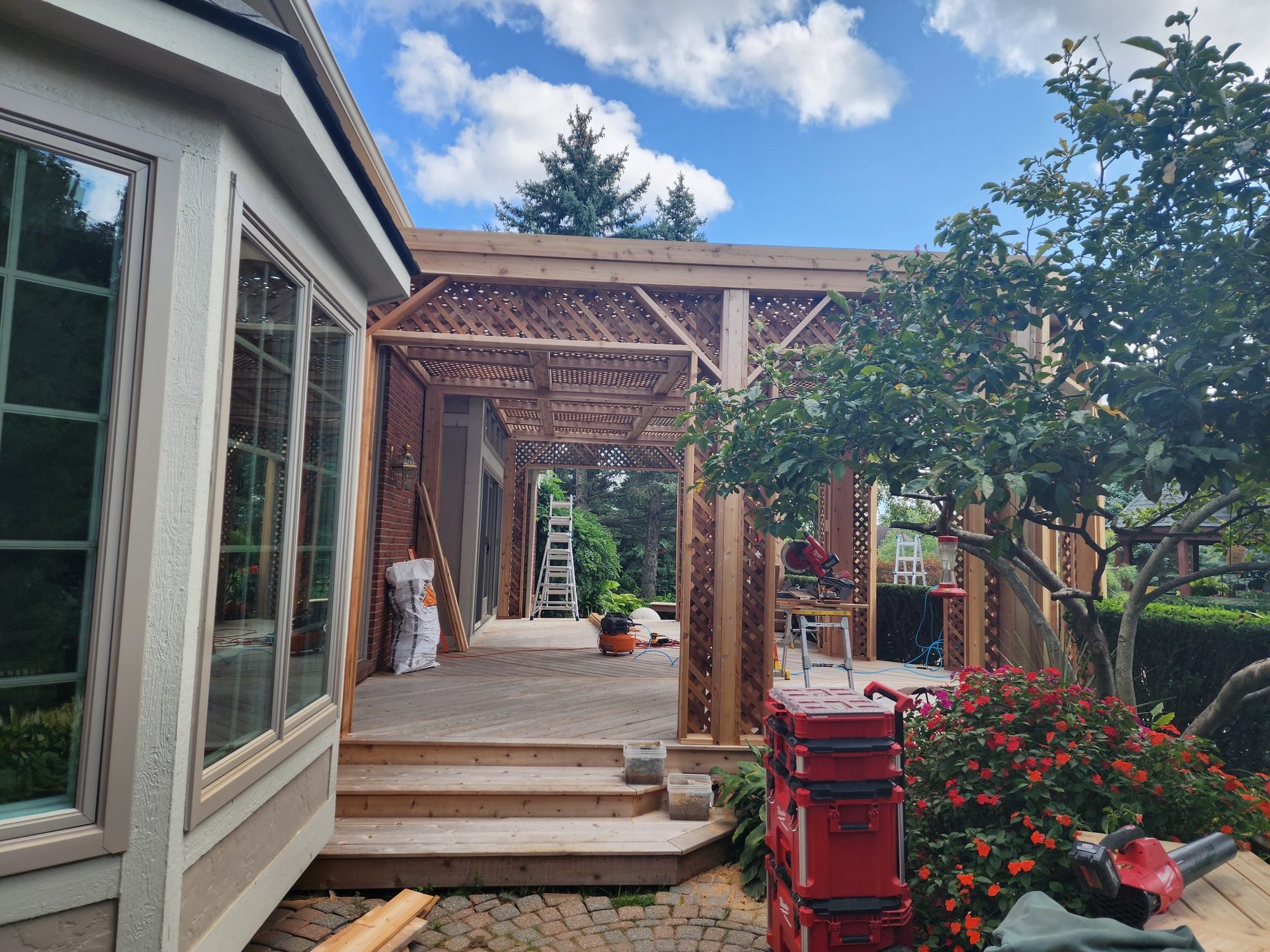 Finished cedar pavilion style pergola structure Plymouth Commons Plymouth Township