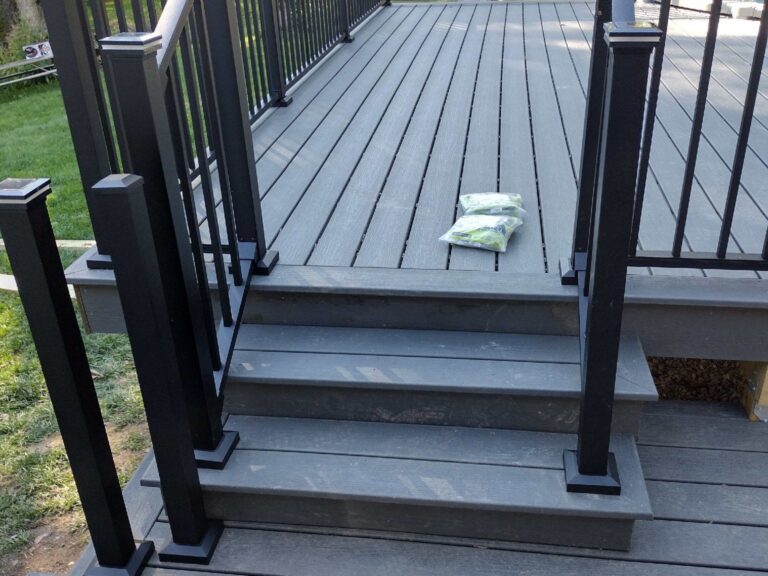 Angled view of composite pool deck stairs in Salem Township MI