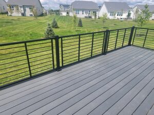 backyard view from Trex composite deck in Townes at Oak Pointe Green Oak Township MI