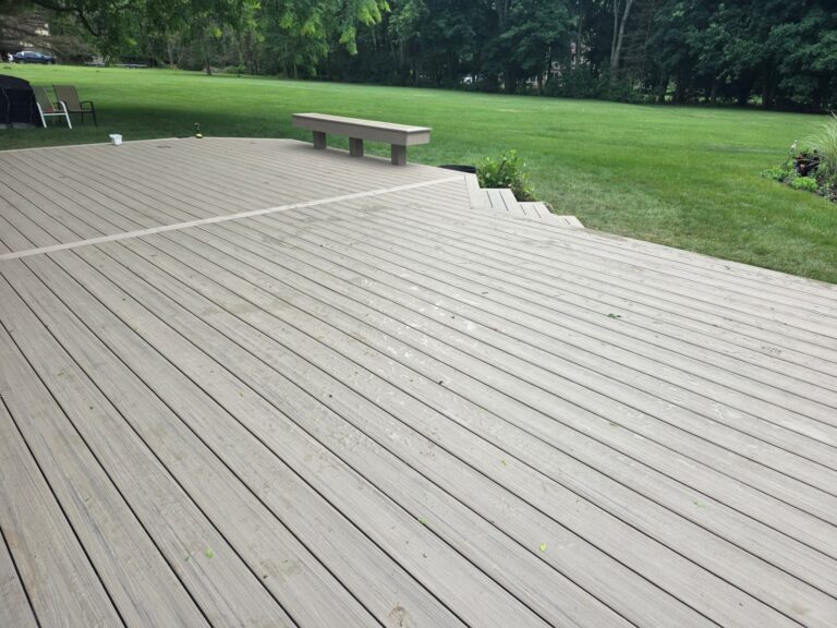 Built-in bench resurfaced with Deckorators Summit Cliffside composite decking